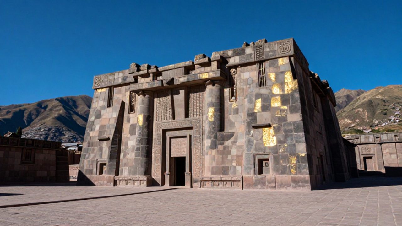 El templo de Coricancha destaca por sus muros de piedra perfectamente ensamblados frente a la imponente cordillera de los Andes bajo un cielo despejado.